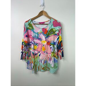 Claire Desjardins Women’s Top Large Multicolor Floral Abstract Print Artsy